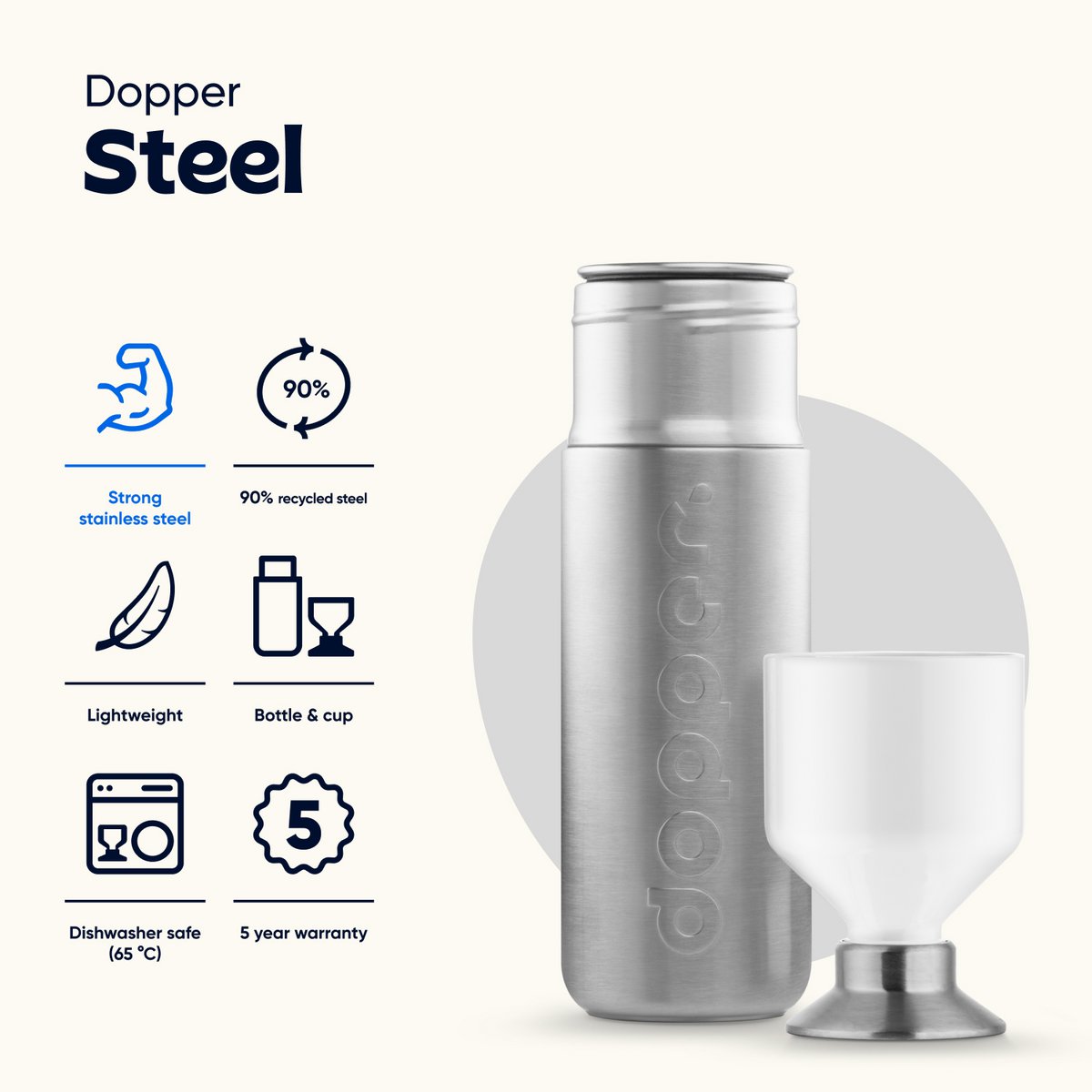 Botella de agua reutilizable Dopper Steel 800ml
