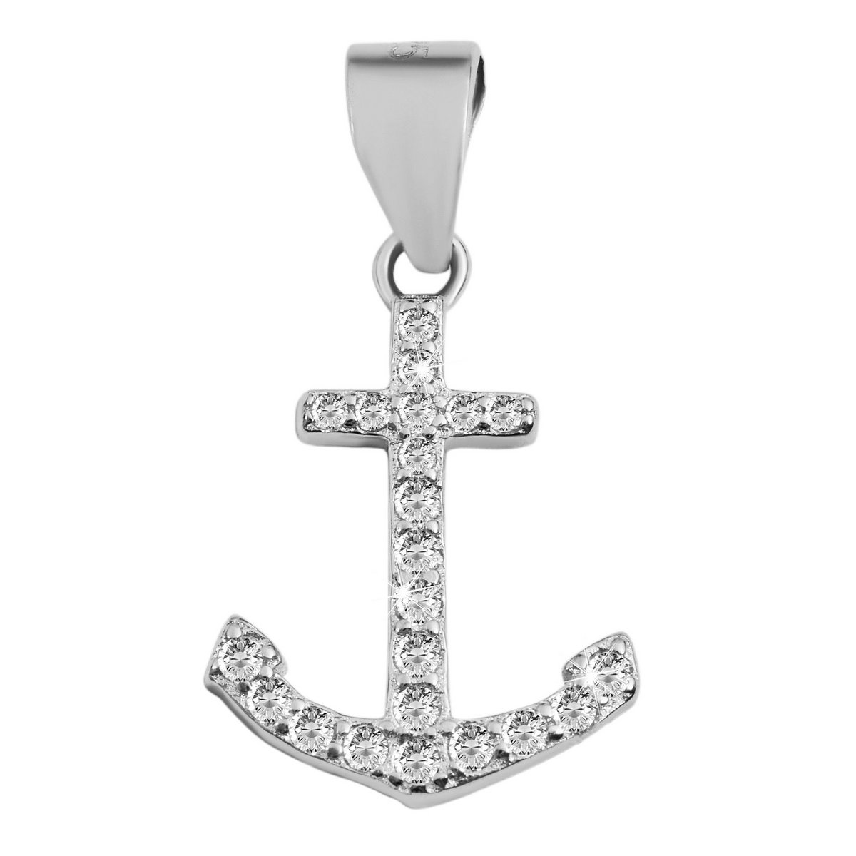 925/- Echt zilveren ankerhanger "Taraneh" zonder ketting, zirkonia-versiering, 925/gerhodineerd