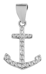 925/- Echt zilveren ankerhanger "Taraneh" zonder ketting, zirkonia-versiering, 925/gerhodineerd