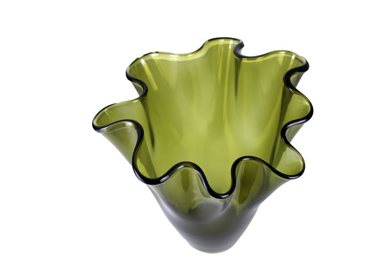Vase glas bølget olivengrøn bordvase glasvase 21x21x30cm