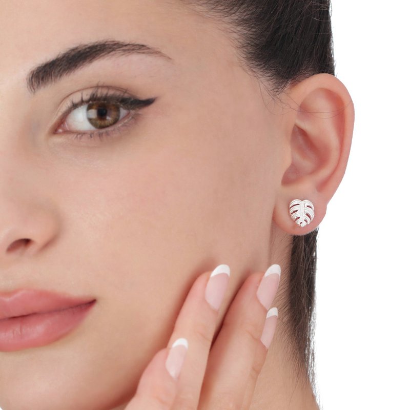 Monstera Leaves Stud Earrings - 925 Sterling Silver - Exotic Leaves Jewelry - EAR925-45