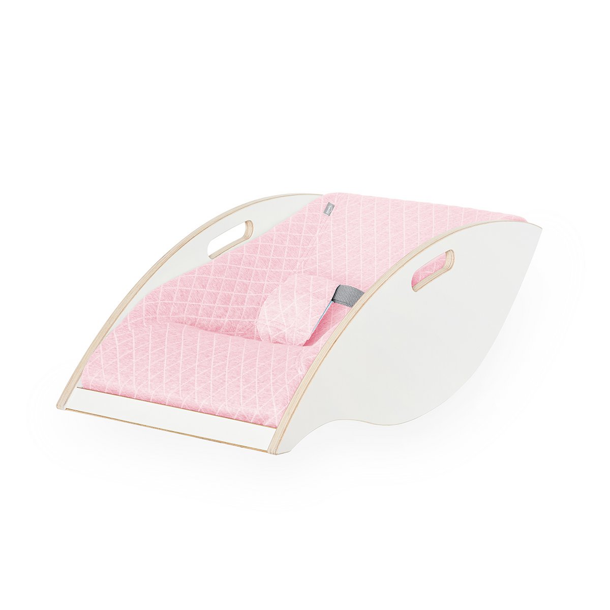 Babywippe Holz weiß, Stoff rosa