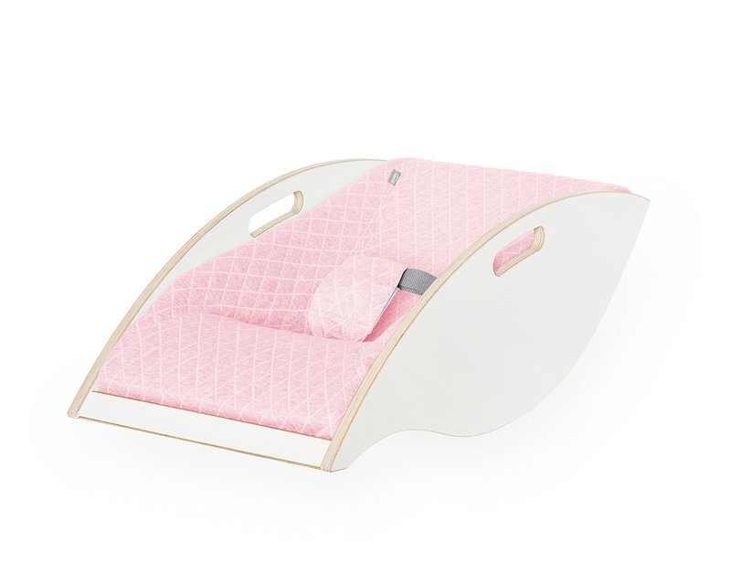Babywippe Holz weiß, Stoff rosa
