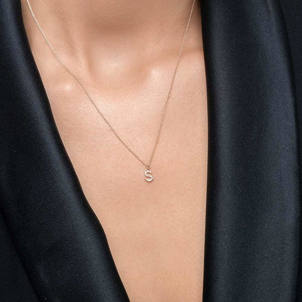 Necklace Letter "S", 14K yellow gold with diamonds