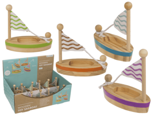 Houten speelgoedzeilboot, 11,5 x 5,5 cm