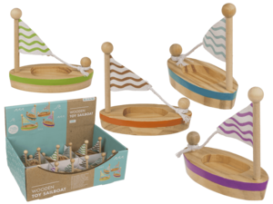 Houten speelgoedzeilboot, 11,5 x 5,5 cm