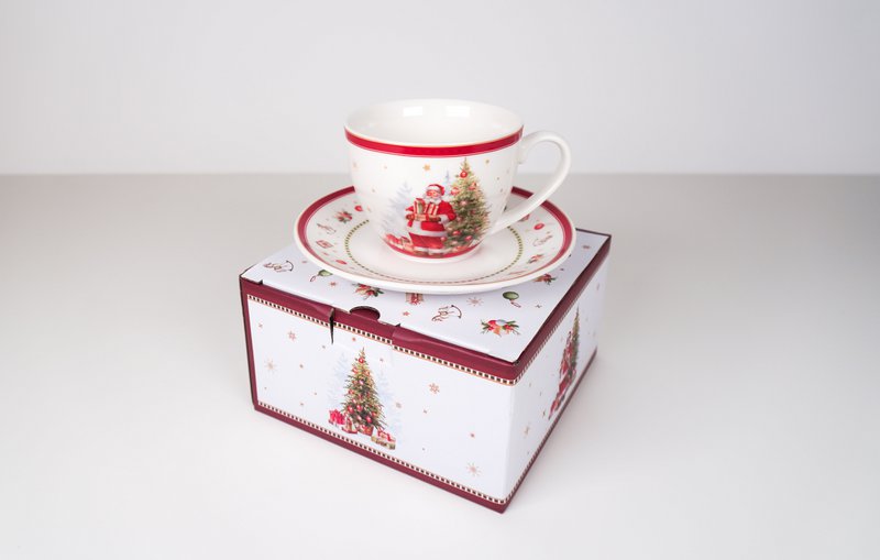 Taza de porcelana con platillo Happy Santa 250 ml Isabelle Rose