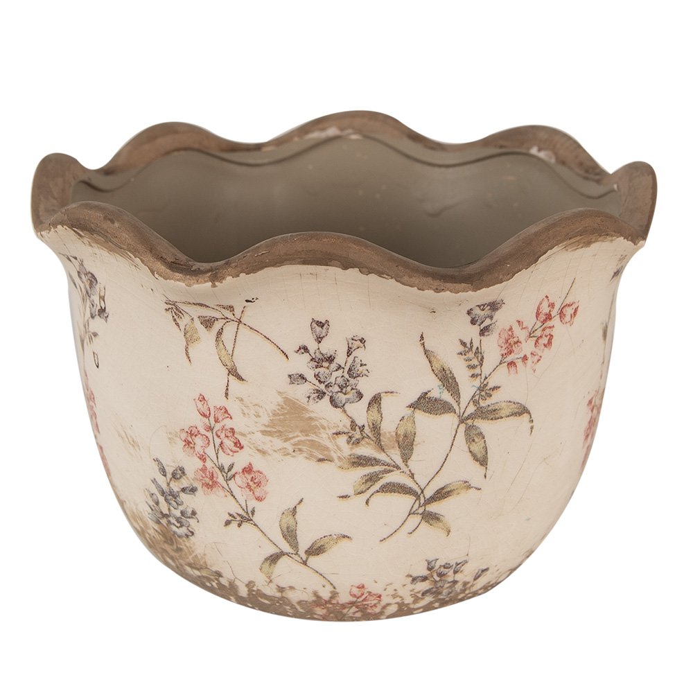 Blumepot Ø 17x11 cm Beige Pink Keramik Blumenpot im Inneren