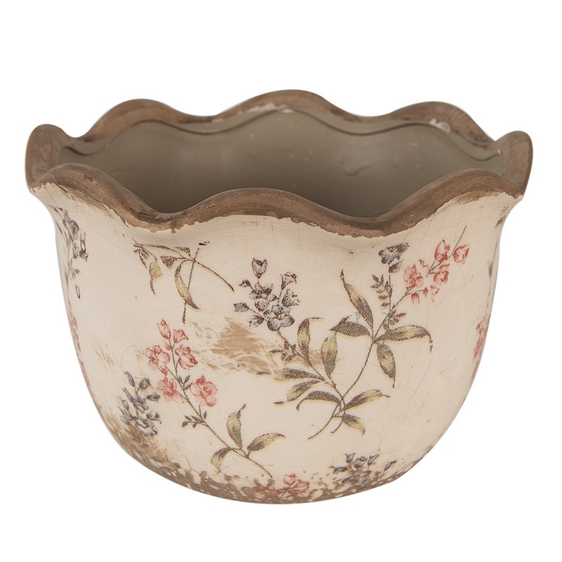 Blumepot Ø 17x11 cm Beige Pink Keramik Blumenpot im Inneren