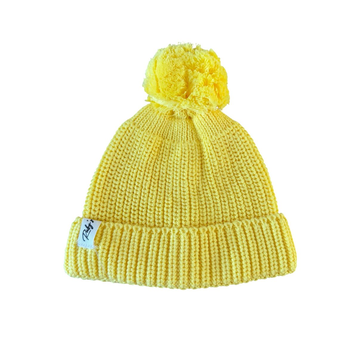 Knitted baby hat with pompom – Yellow