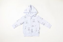  Soft, cozy hoodie with a cute rabbit print in white or milky green, available in sizes 6-12 months to 3 years.