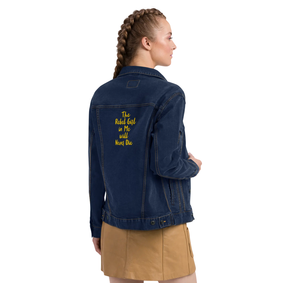 Embroidered denim jacket The Rebel Girl in Me will Never Die Unisex denim jacket - Gold Embroidery
