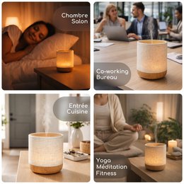 Ultrasonic Diffuser – Alesia – in Linen and Wood – Cold Diffusion – Aromatherapy Essential Oils – Decorative Gift Idea