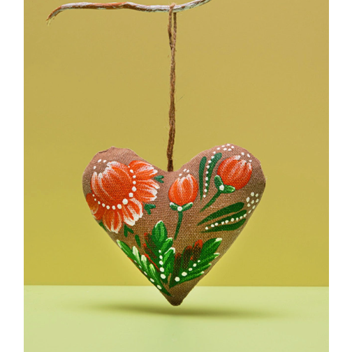 Hand made cocoa scented "Heart with  Peach flowers"