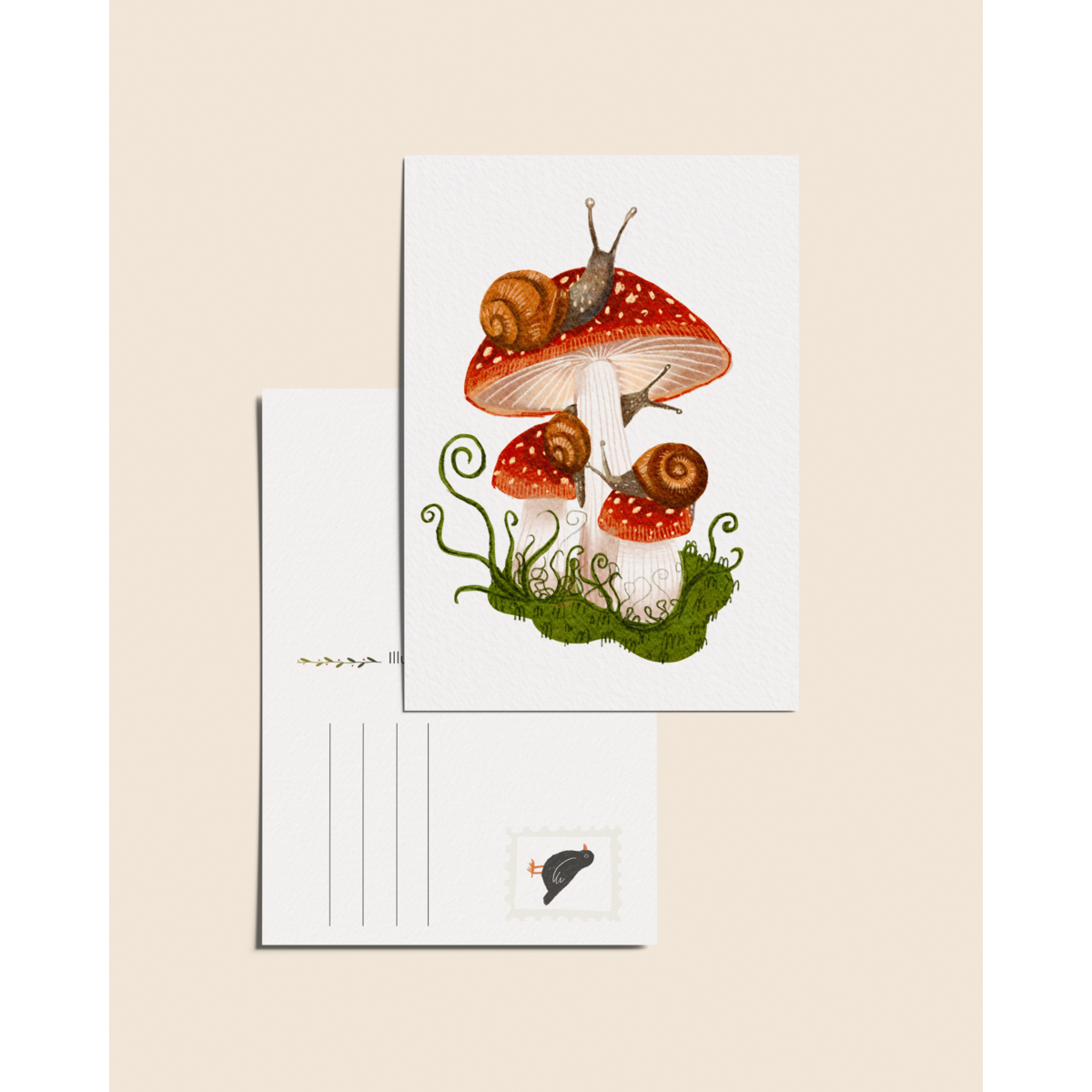 “Fly agaric and snails” – A6 Illustrated Card | 350gsm Tintoretto Gesso
