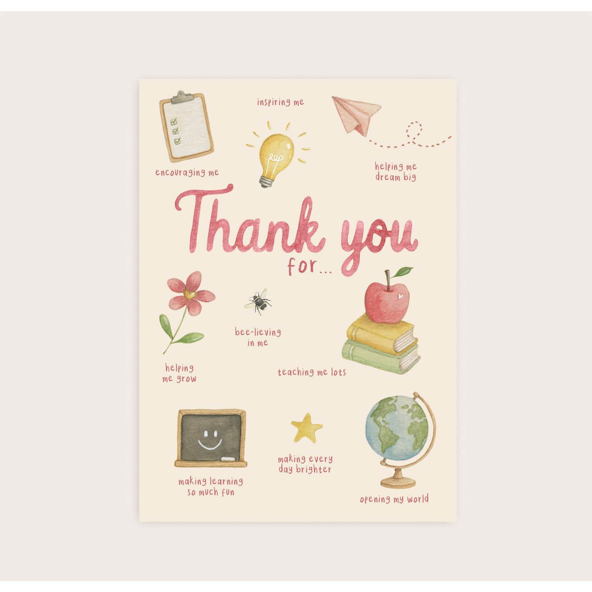 Ansichtkaart "thank you for..." roze