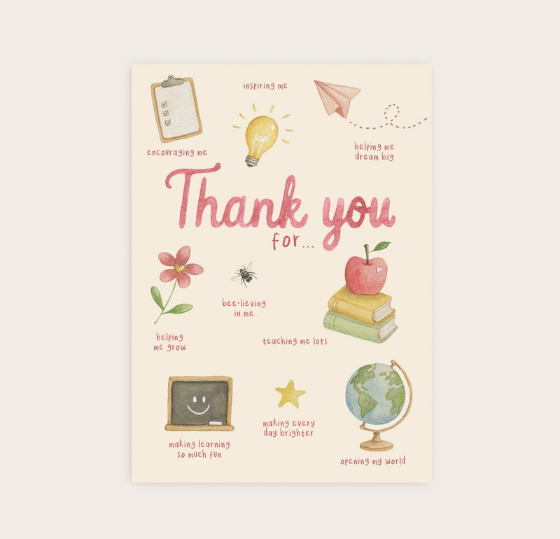 Ansichtkaart "thank you for..." roze