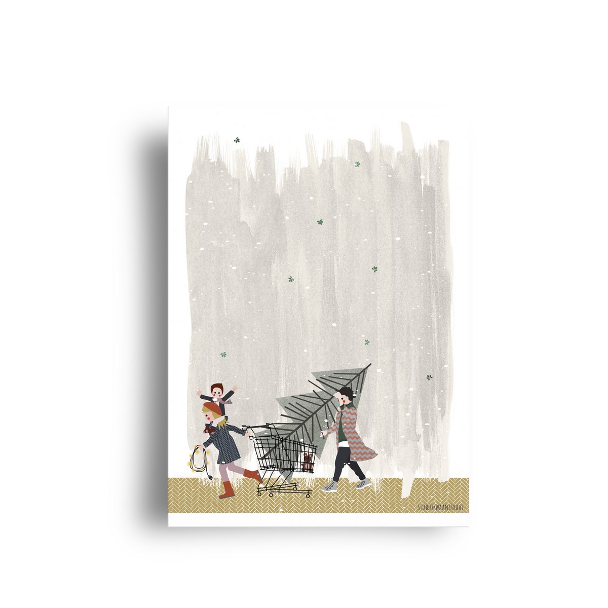 Postkarte - Serie 'Weihnachten' - 'Wie man diesen Baum nach Hause bringt' - Einkaufswagen