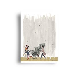 Postkarte - Serie 'Weihnachten' - 'Wie man diesen Baum nach Hause bringt' - Einkaufswagen
