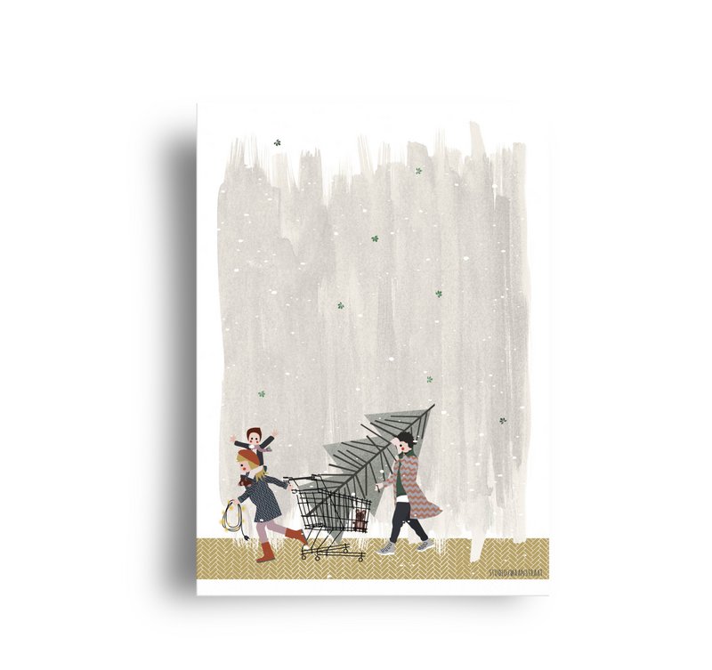 Postkarte - Serie 'Weihnachten' - 'Wie man diesen Baum nach Hause bringt' - Einkaufswagen