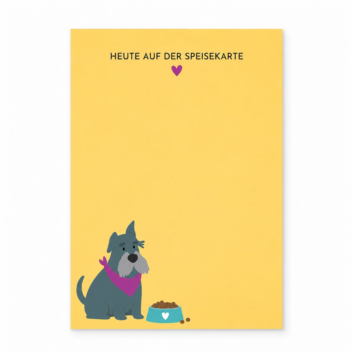 Notizblock A6 Hund „Heute auf der Speisekarte“ - Gelber Block - 50 Blatt aus Recyclingpapier