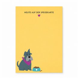 Notizblock A6 Hund „Heute auf der Speisekarte“ - Gelber Block - 50 Blatt aus Recyclingpapier