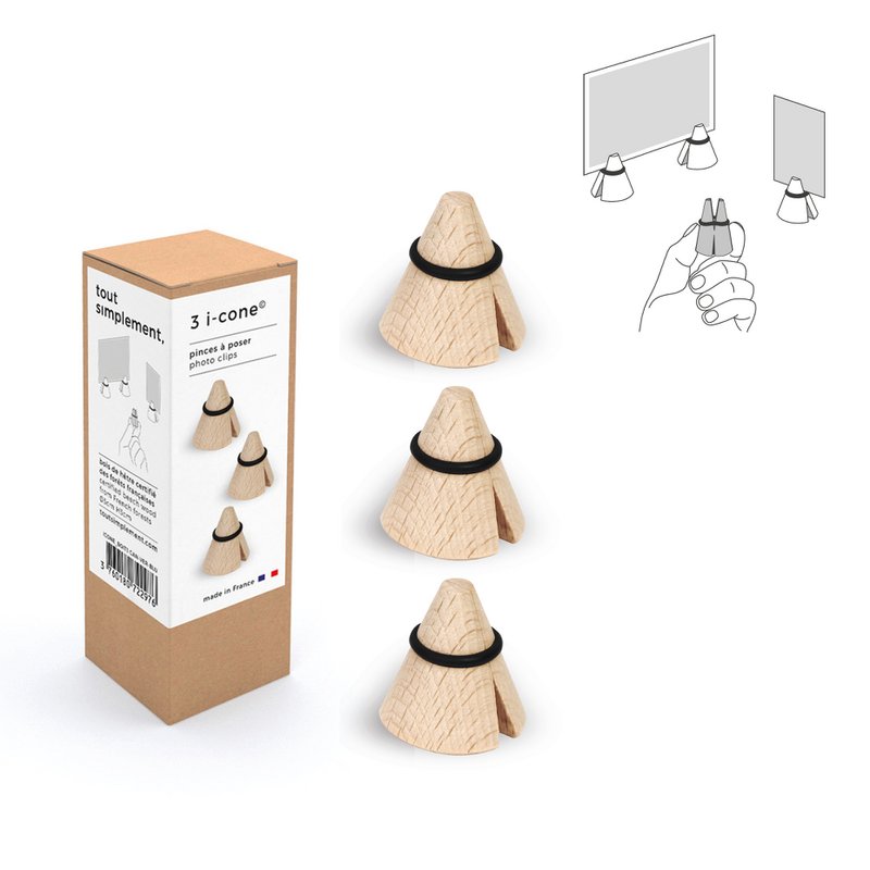 Box of 3 wooden photo clips - black