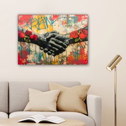 Canvas schilderij - Wanddecoratie Graffiti - Rozen - Handen - Street art - Muurdecoratie woonkamer - Slaapkamer decoratie - Kamer accessoires - Schilderijen op canvas