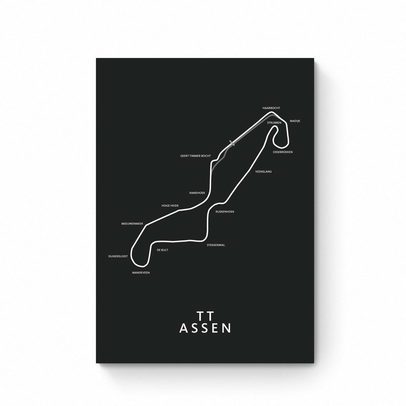 TT Assen - Carte du circuit - Noir - Affiche de carte
