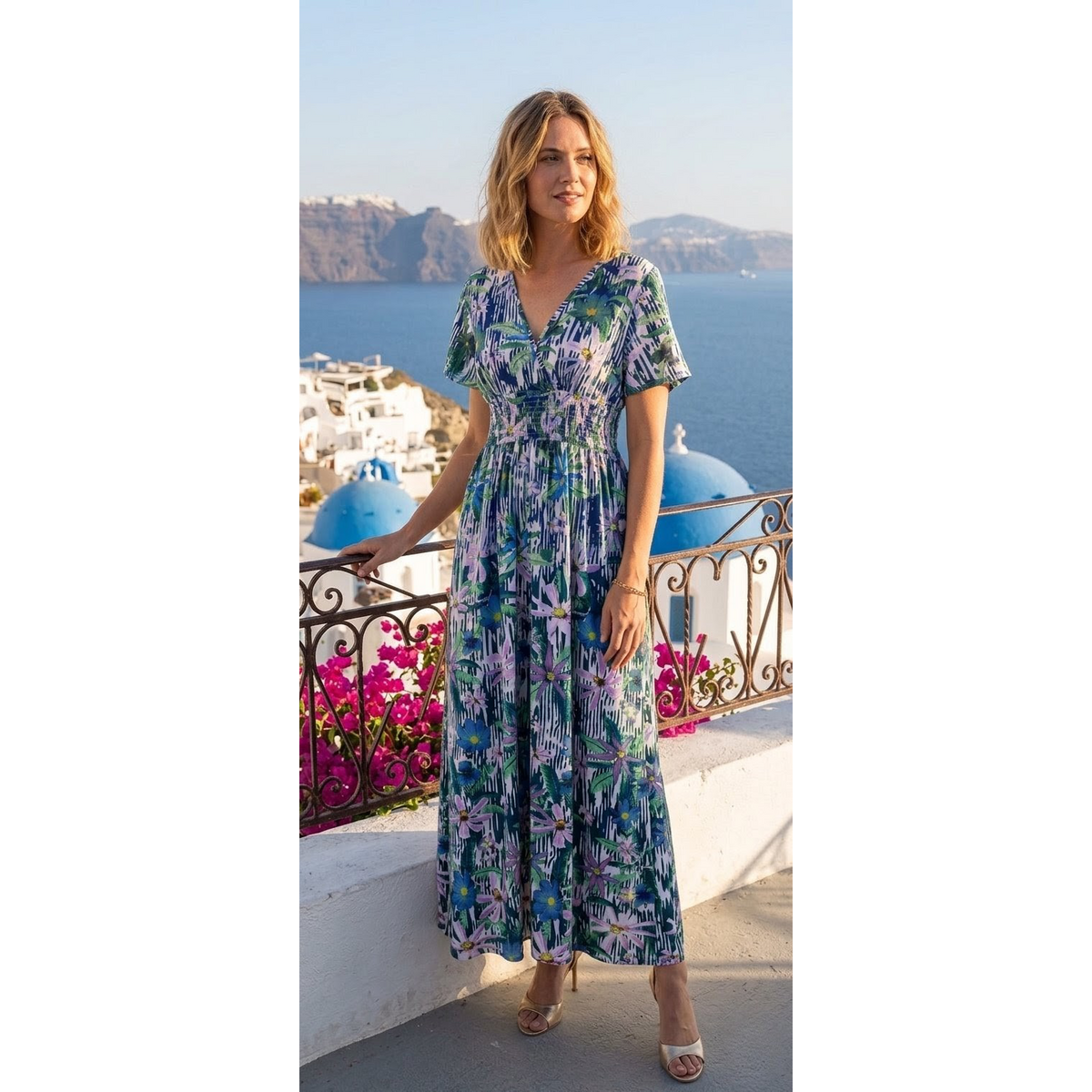 "Oia" Maxikjole med tropisk blomsterprint - 830-56