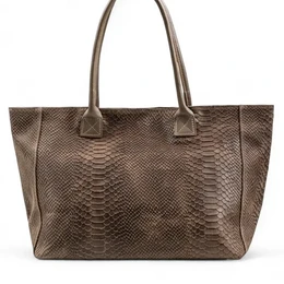 LOLA – Borsa italiana in pelle goffrata pitone – Tortora scuro