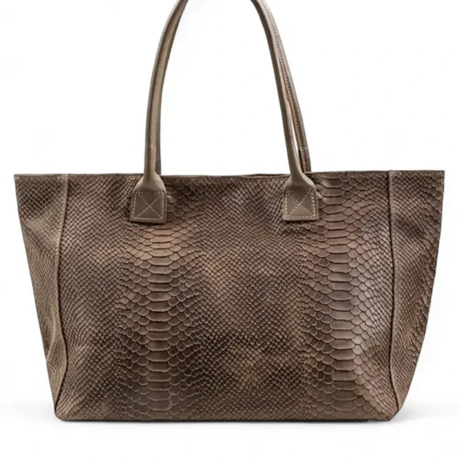 LOLA – Borsa italiana in pelle goffrata pitone – Tortora scuro