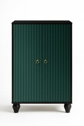 Sideboard cabinet with 2 doors, made of chroma printed MDF material, in a dark green color.