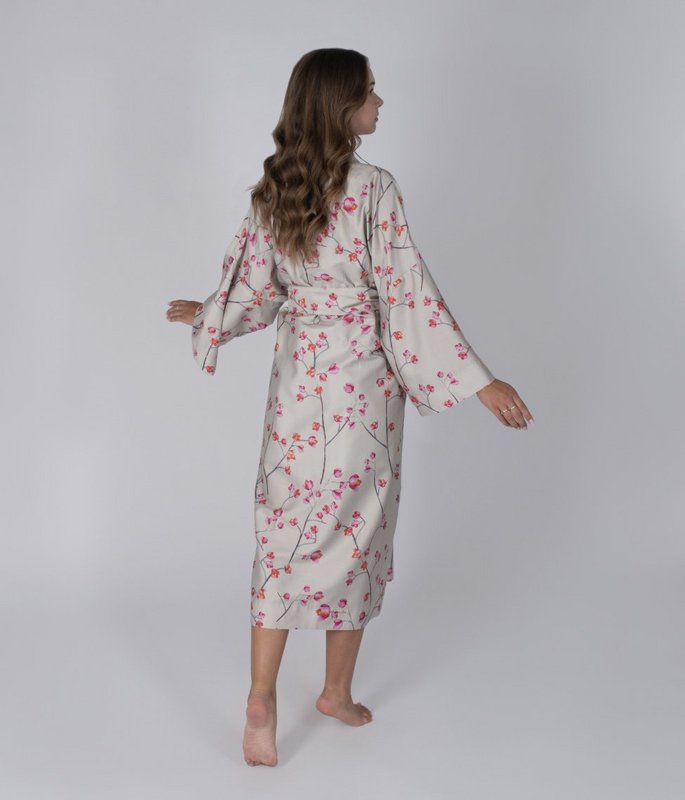 Satin-Robe-Kimono Inspired Almond