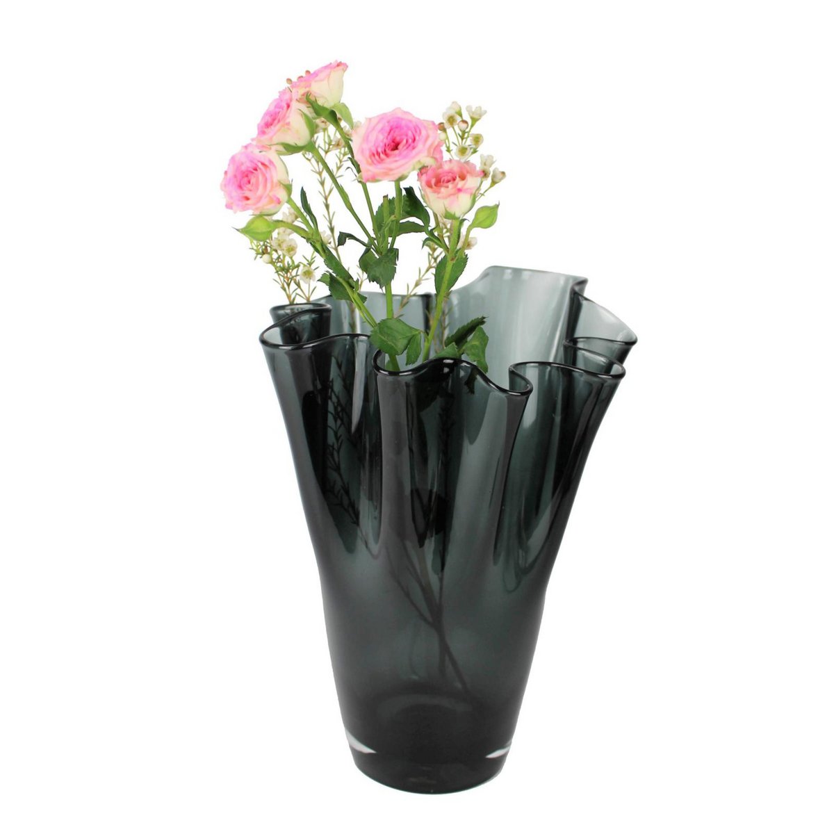 Vase glass wavy smoke gray table vase glass vase 21 x 21 x 30 cm