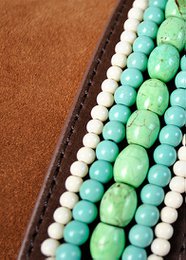 BOHO IBIZA BAG - Mint Ivory Schultergurt (70cm) + Wildledertasche (Cognac)