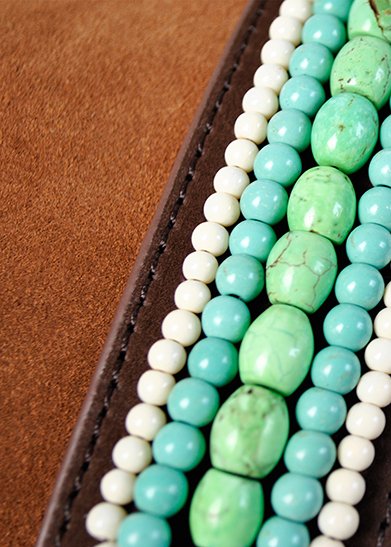 BOHO IBIZA BAG - Mint Ivory Schultergurt (70cm) + Wildledertasche (Cognac)