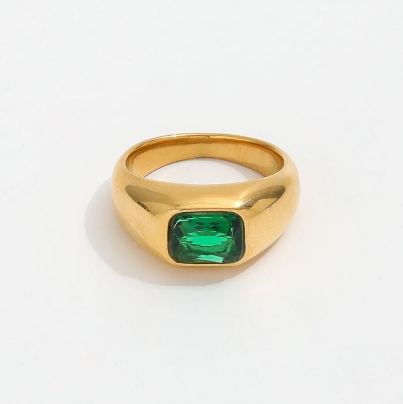 Lola - Green Stone Statement Gold Band