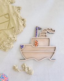 Plateau de jeu en bois · bateau à vapeur