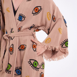 Evil Eye Bathrobe-Shawl Neck-Light Brown