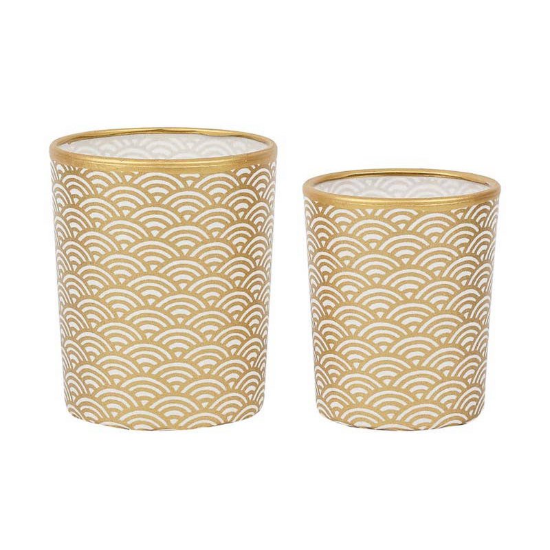 Medium fyrfadsstage lavet af glas & Chiyogami papir | Vand / guld | Håndlavet