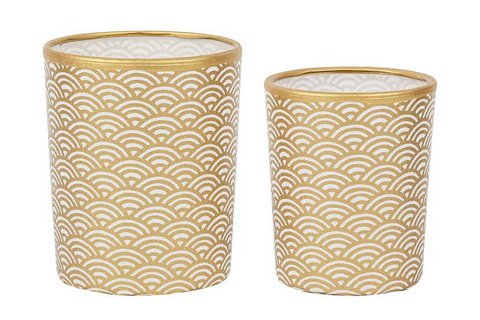 Medium Tealight Holder Made of Glass & Chiyogami Paper | Water / Gold | Hand made