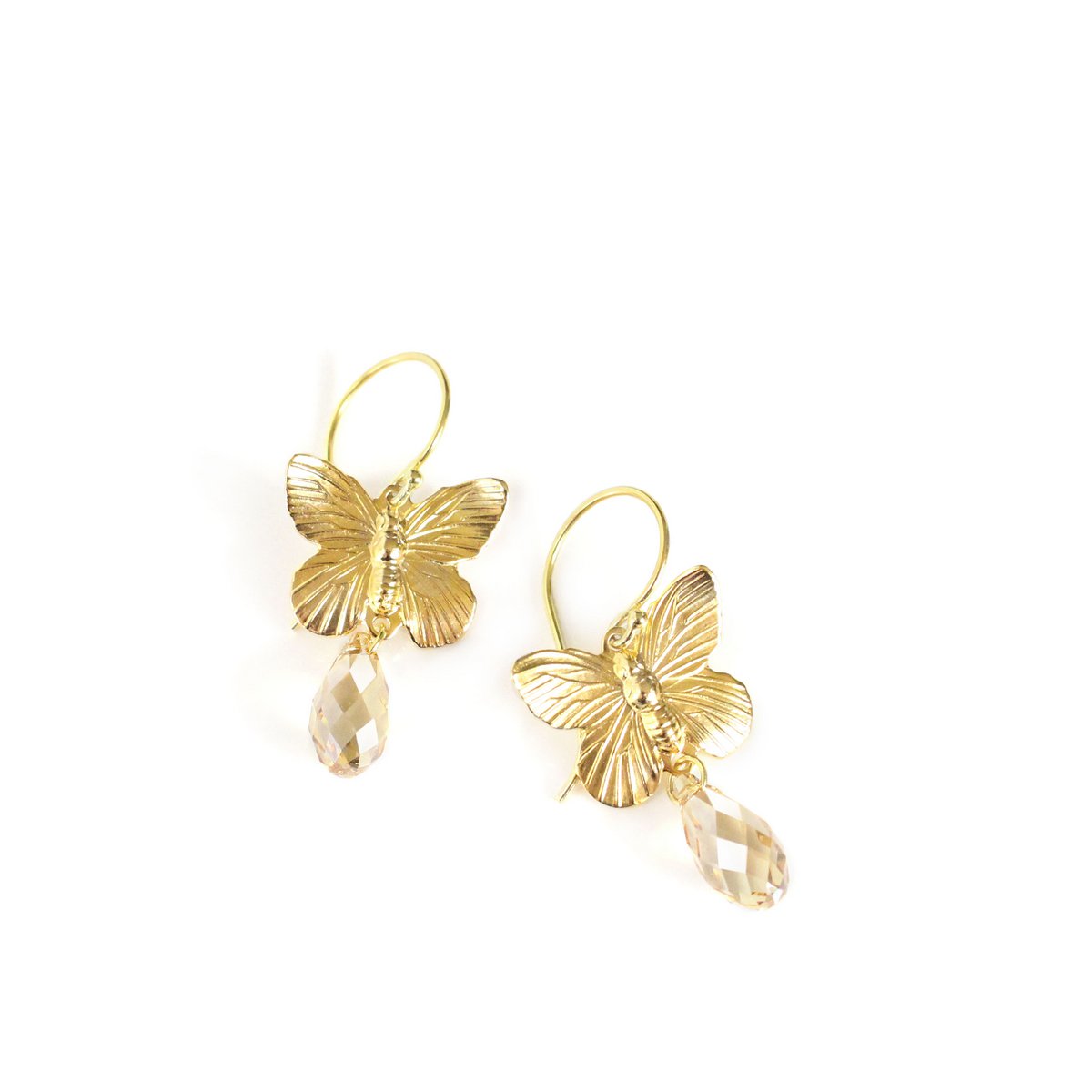 18K gold plated butterfly earrings with Golden Shadow drops