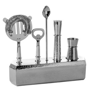 Bar accessories NASSAU set of 6 hammered silver 22.5 cm