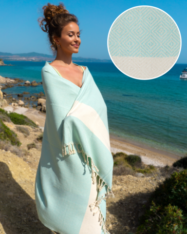 DIAMANT Cotton Hammam Beach & Sauna Towel – Sand Free – Mint - 180x100 cm