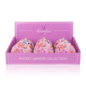 Pocket mirror with pink floral print and key ring