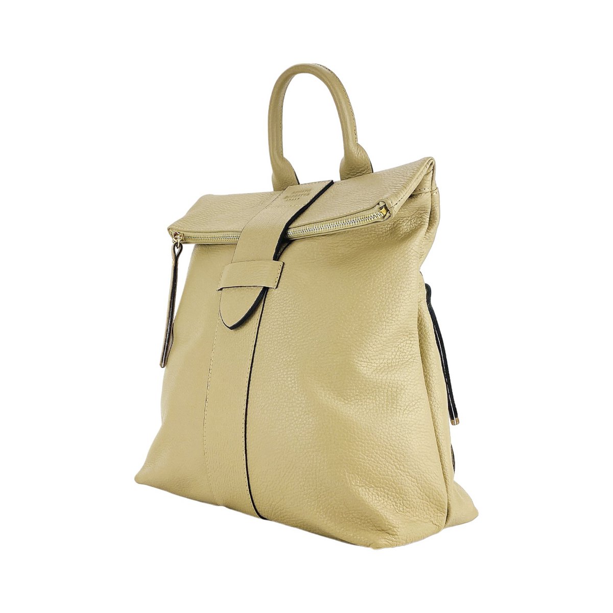 RB1021AL | Soft women's backpack in genuine leather Made in Italy with adjustable shoulder straps. Zipper and accessories in shiny gold metal - Beige color - Dimensions: 30 x 34 x 10.5 cm