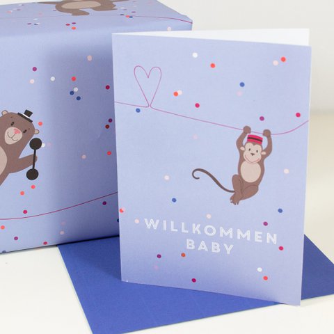 Wenskaart welkom baby (aap)