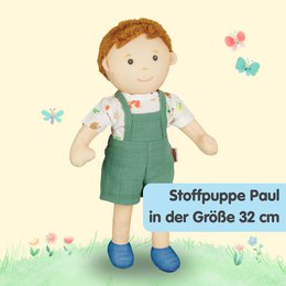 Stof Doll '' Paul '' med tøj til at sætte på og tage af, 32 cm