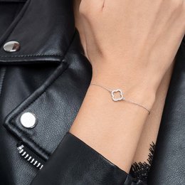 Kløverarmbånd med diamanter, 18K hvidguld